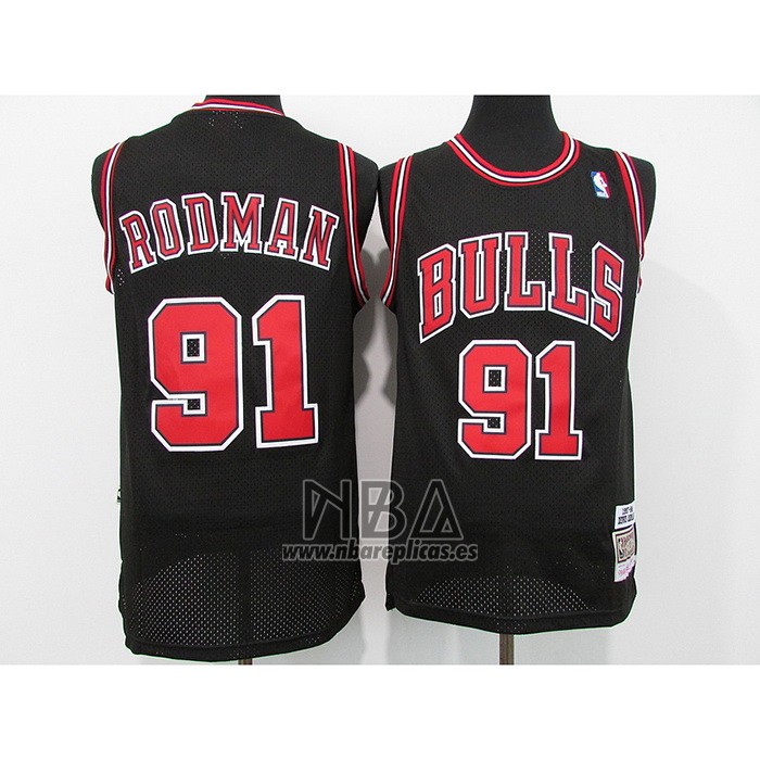Camiseta Chicago Bulls Dennis Rodman NO 91 Mitchell & Ness 1997-98 Negro